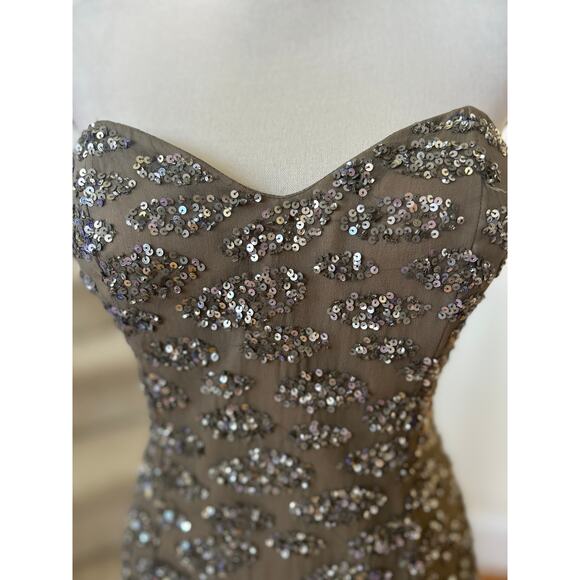 Vintage 90s NWT Shail K Taupe Silk Sequin Sweetheart Mini Dress - Picture 2 of 9